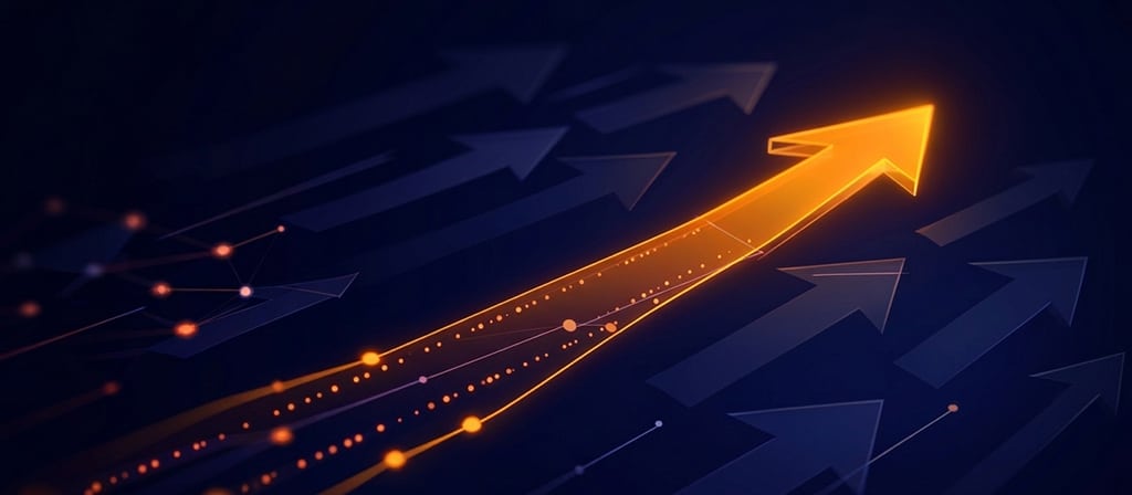 Einige Pfeile deuten in die selbe Richtung, wobei ein Pfeil deutlich hervorgehoben wird um abstrakt die richtige Strategie darszustellen